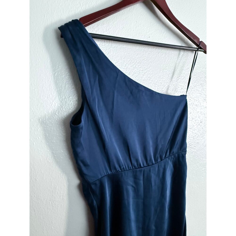 ABERCROMBIE AND FITCH a&f blue one shoulder satin knotted midi side slit dress - Picture 9 of 10